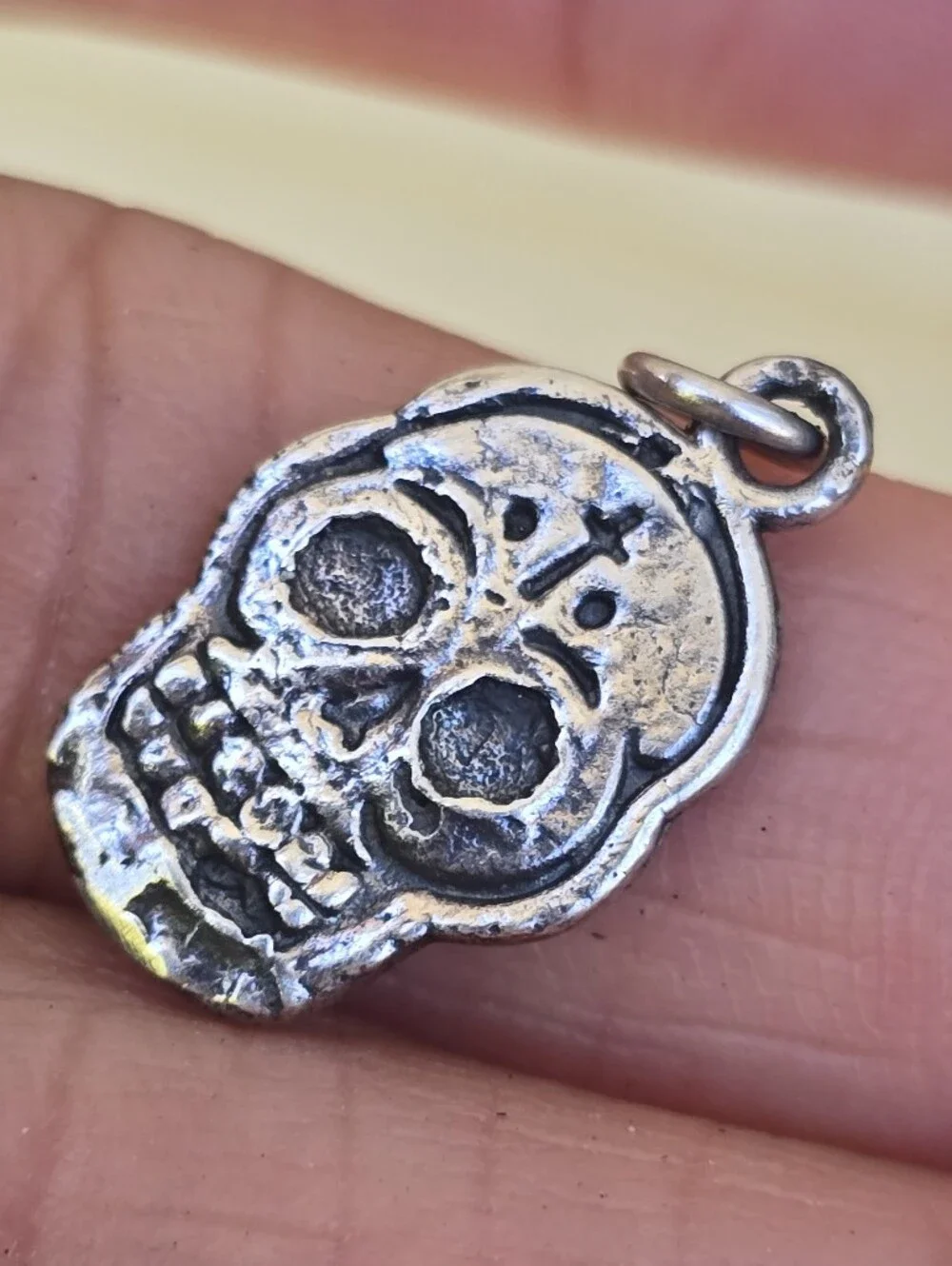 OOAK artisan handcrafted solid 925 sterling silver double sided skull pendant